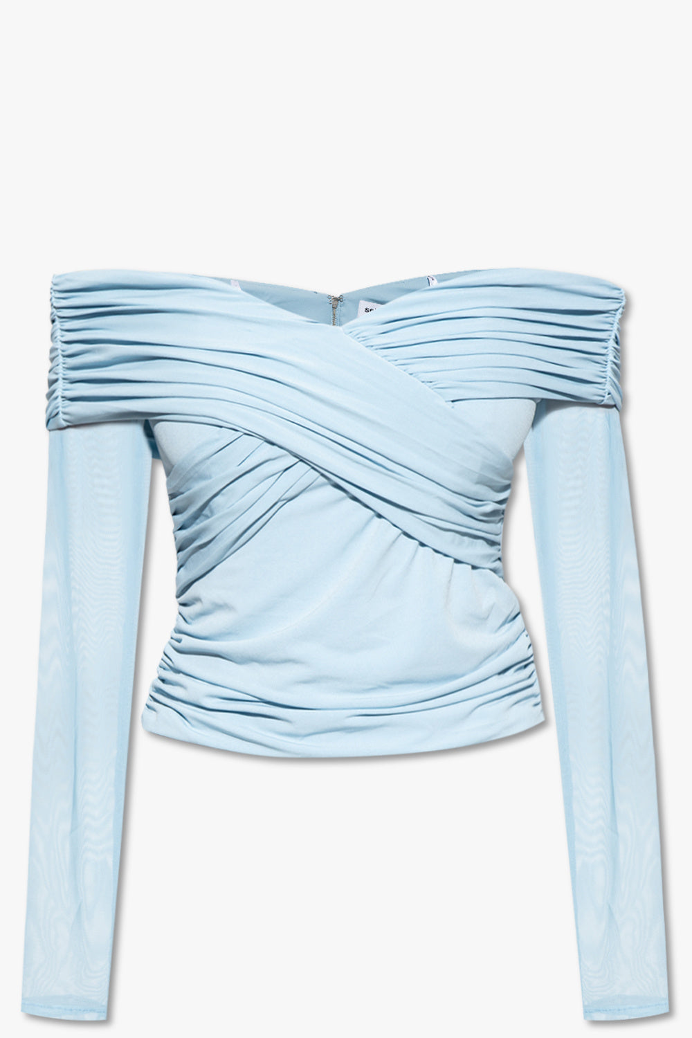 SELF PORTRAIT light blue mesh long sleeve wrap top