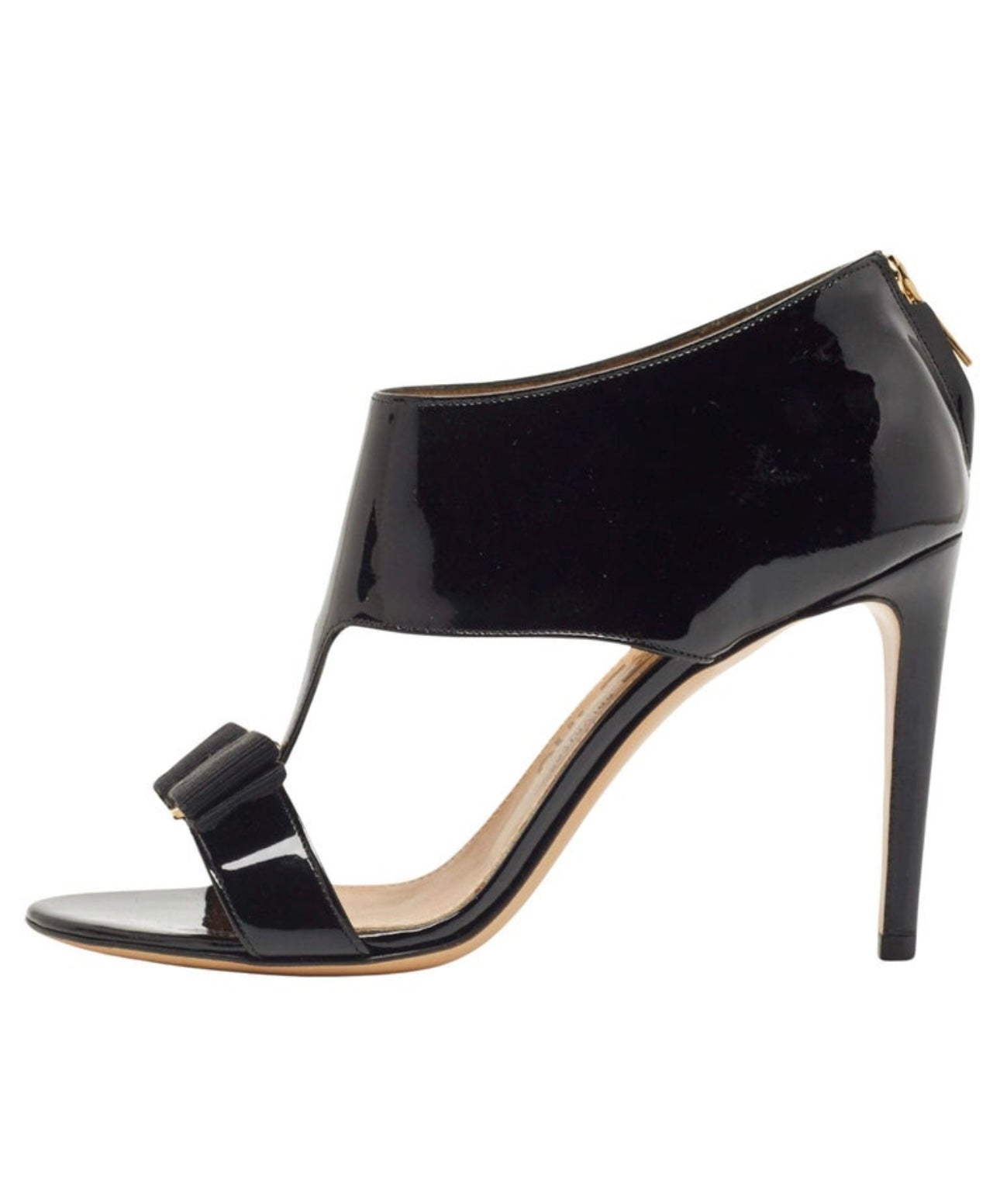 Salvatore Ferragamo - Black Patent Leather Pellas T Strap Sandals