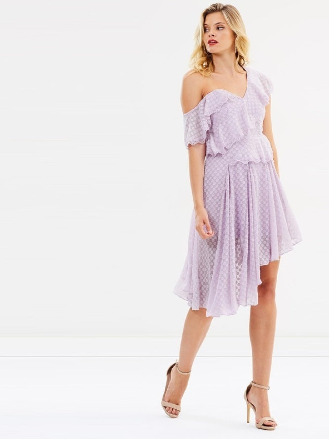 BARDOT - PURPLE SENORITA ASSYMETRICAL DRESS