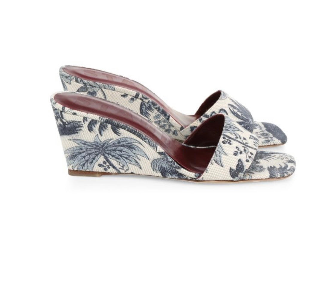 STAUD
Billie Tropical-Print Canvas Wedge Sandals