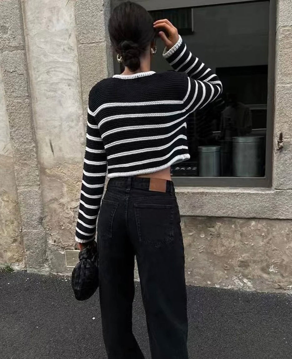 COMMENSE Old Money Aesthetics Stripe Cardigan