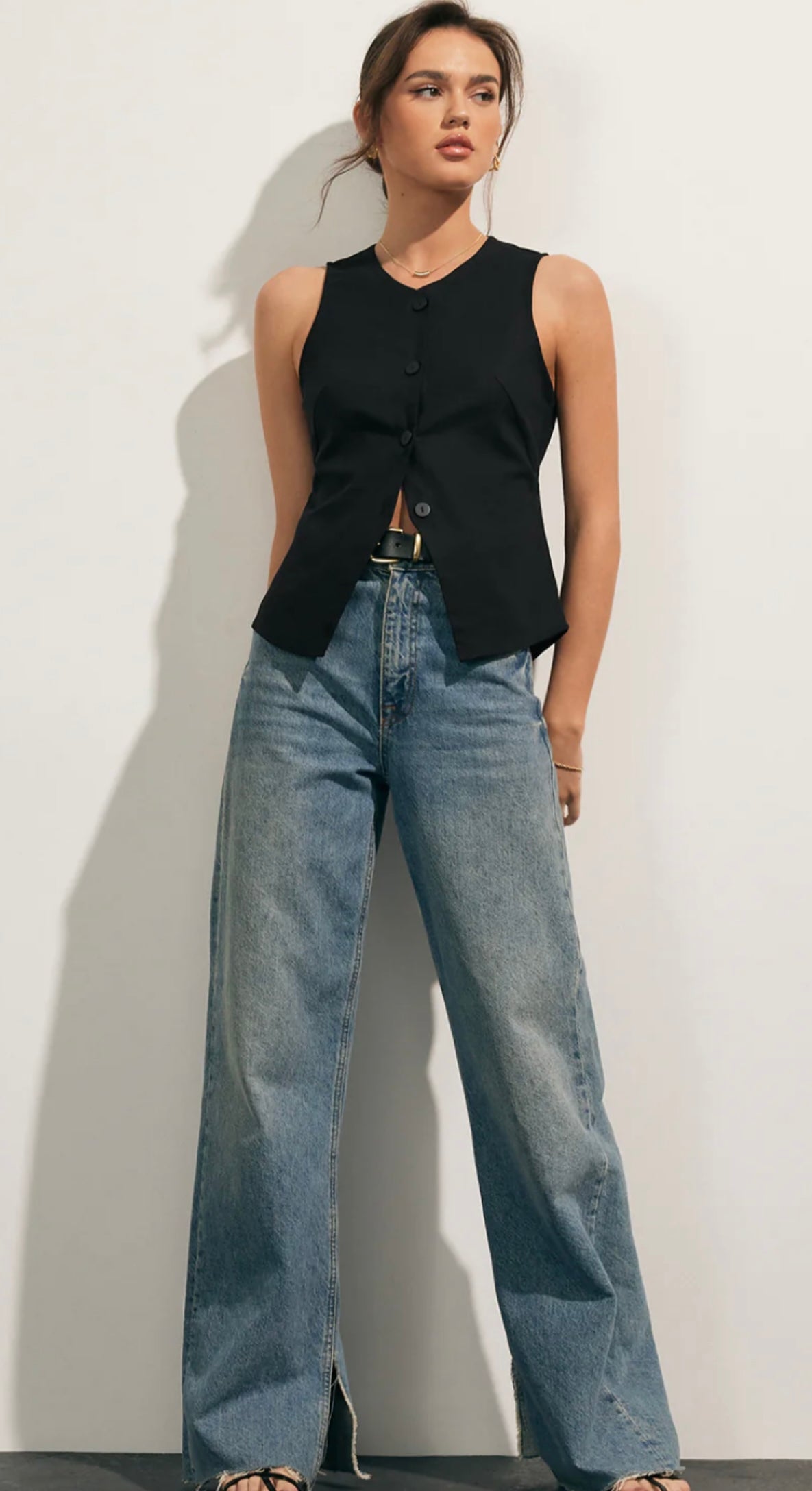 COMMENSE - Linen Blends Button Up Tank Top