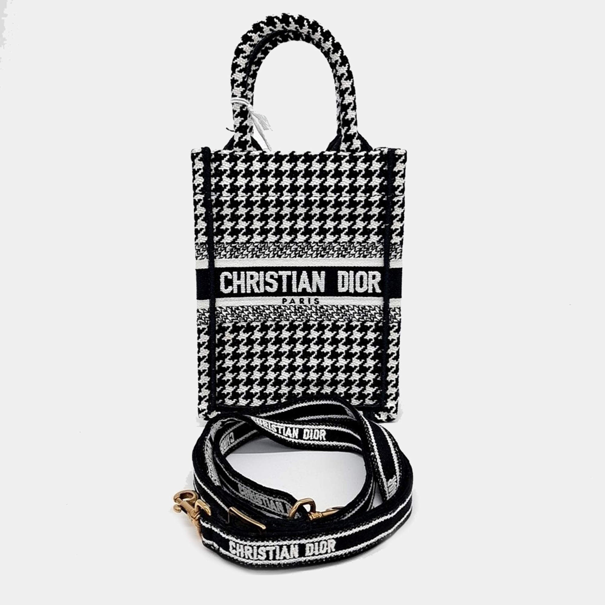 Dior Houndstooth Embroidery Mini Tote