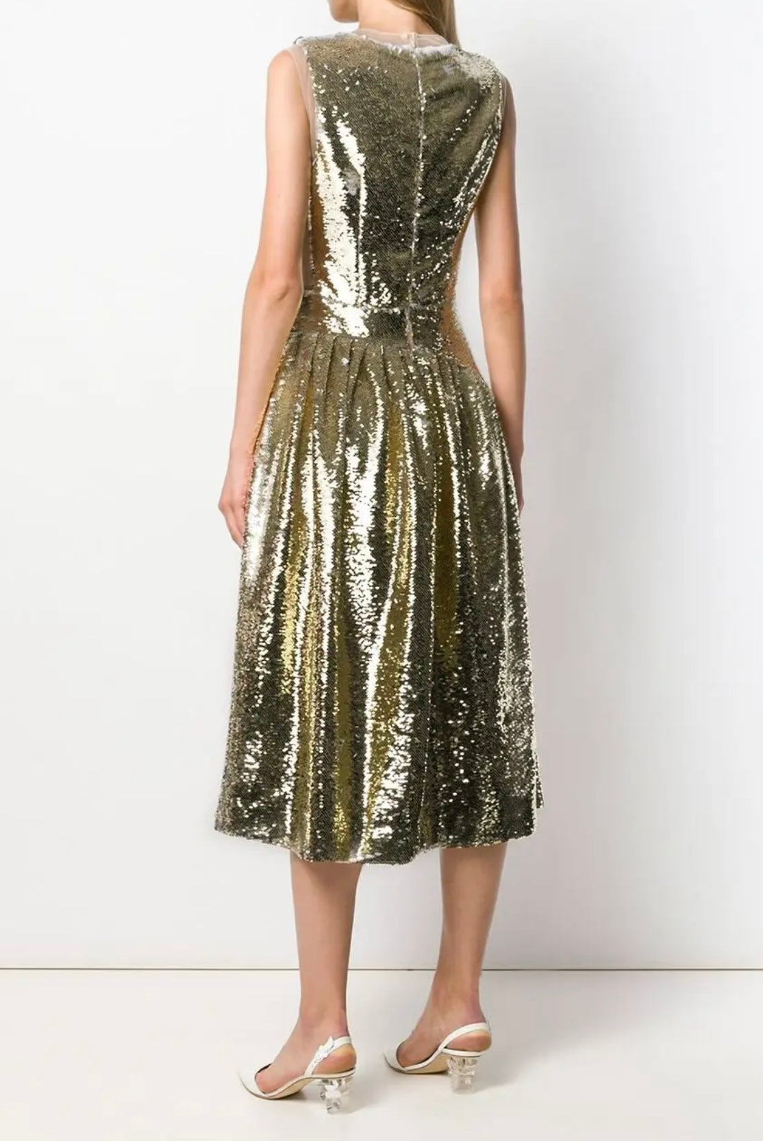 SIMONE ROCHA gold/white sequin mid length dress
