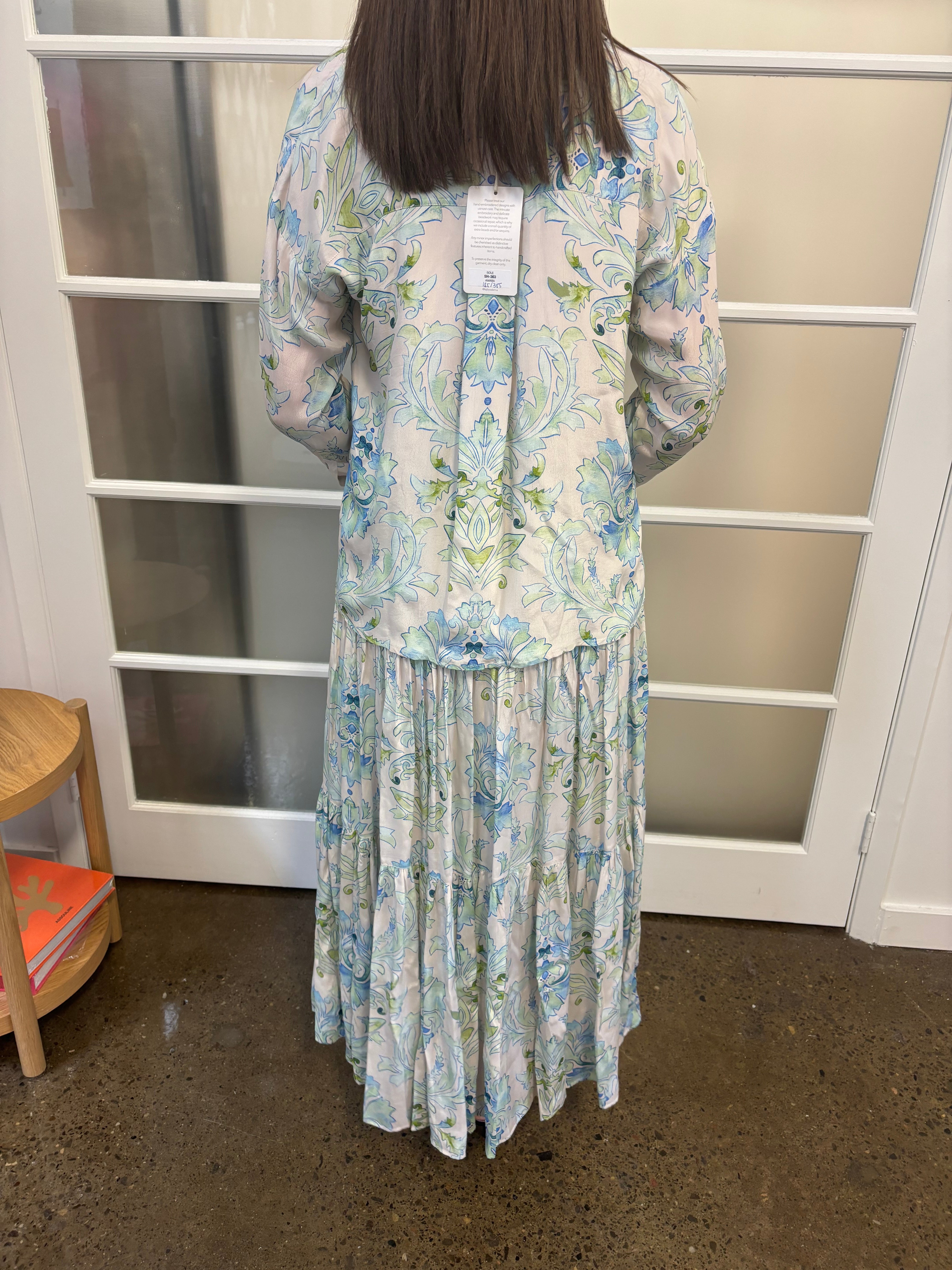 White, Blue & Green TAJ by SABRINA CRIPPA SOLE BLOUSE, AMARA, Small