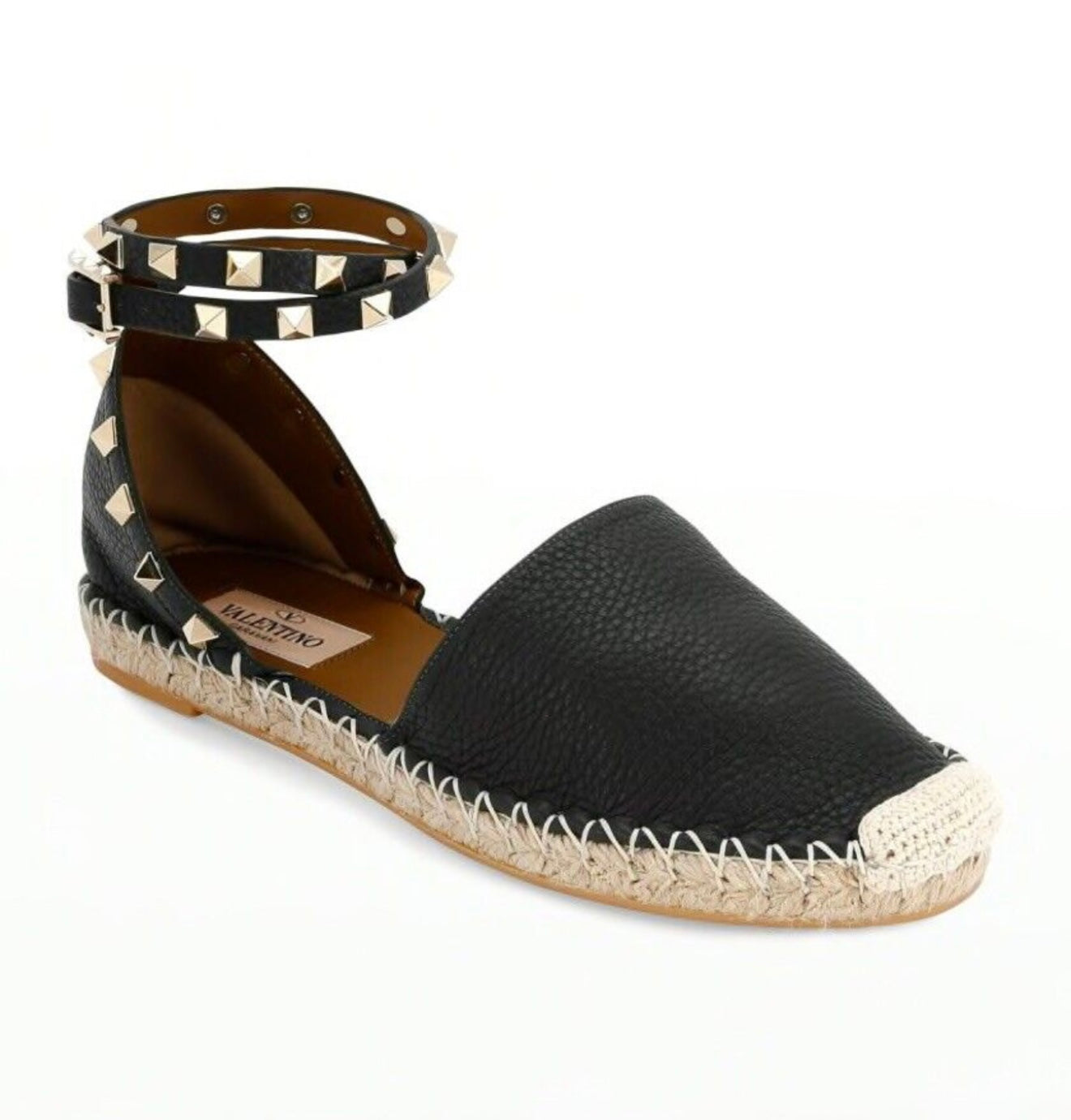 Valentino Garavani - Rockstud Double Grainy Calfskin Espadrille Nero