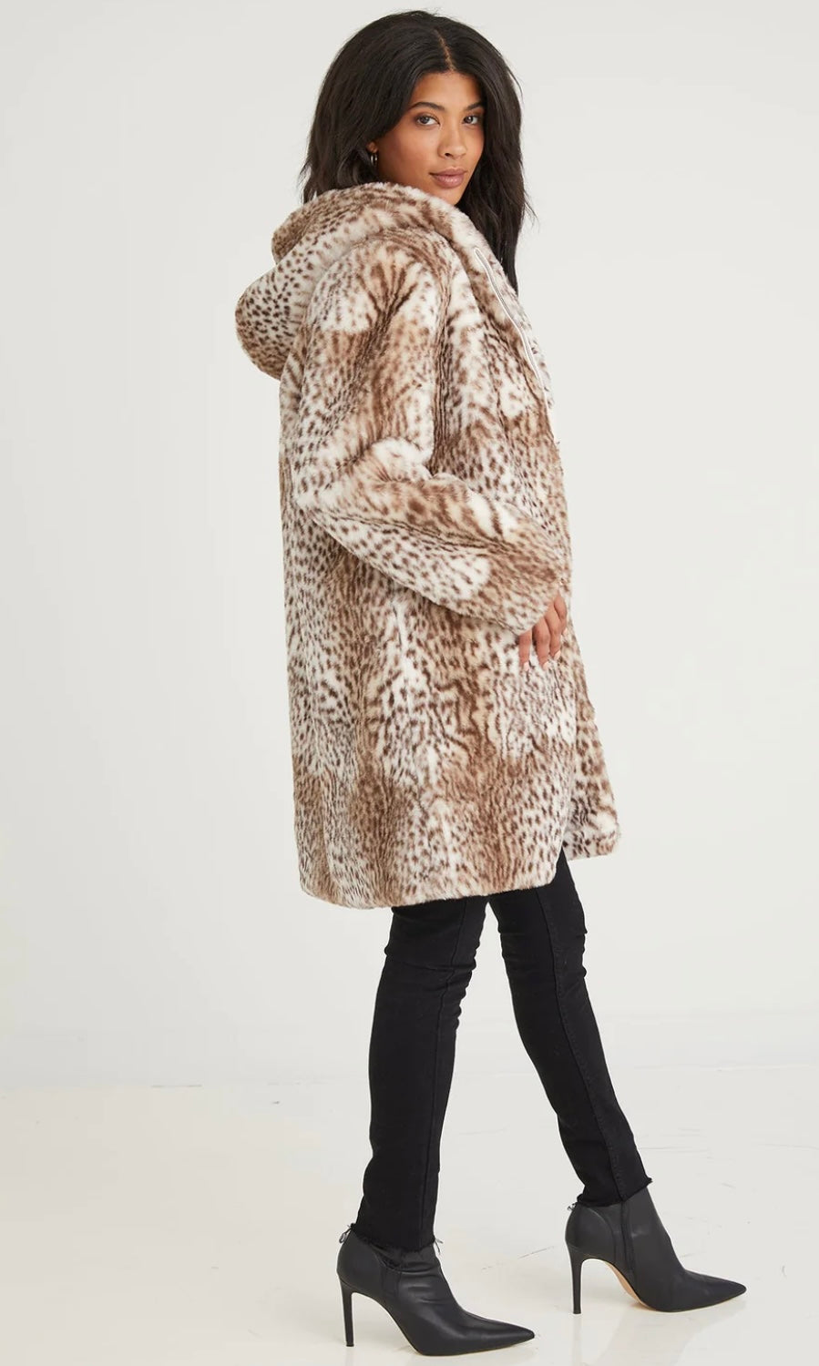 Bella Dahl - Long Hooded Jacket - Snow Leopard