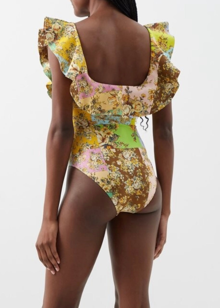 ALÉMAIS Alémais - Matilde Ruffled Floral-print Swimsuit - Yellow Multi