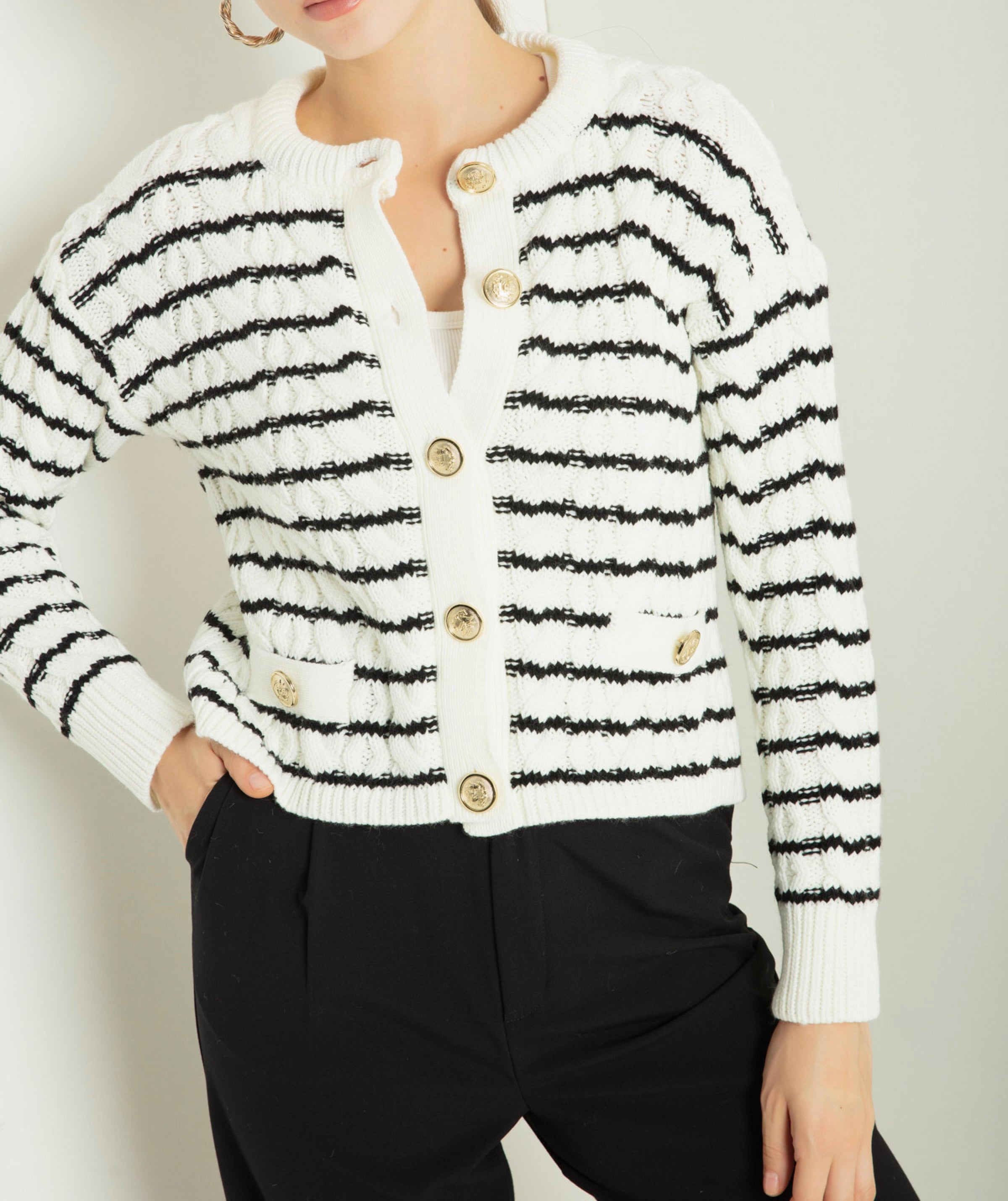 Massimo Dutti Cable Knits Striped Cardigan