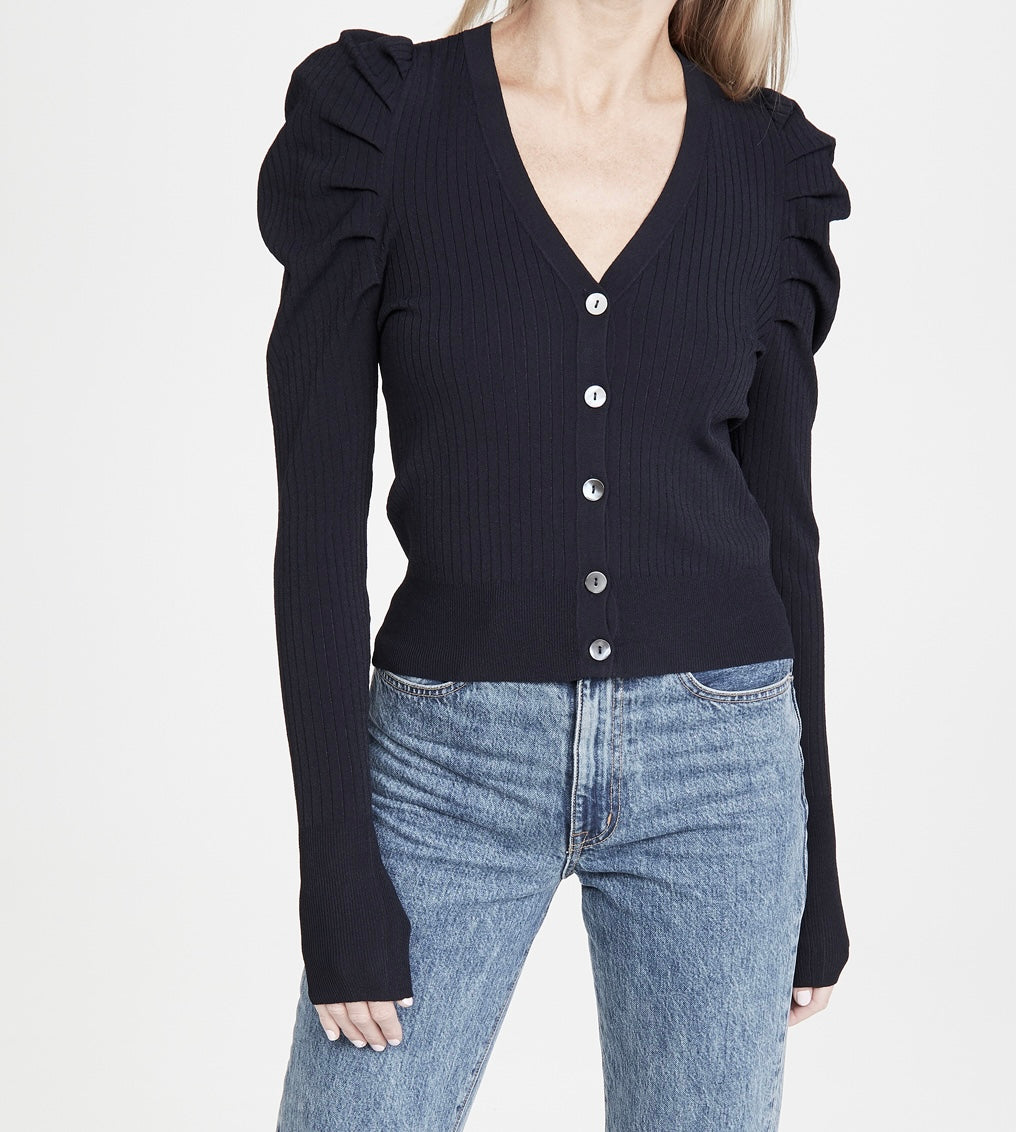Autumn Cashmere Puff Sleeve Ribbed Cardigan