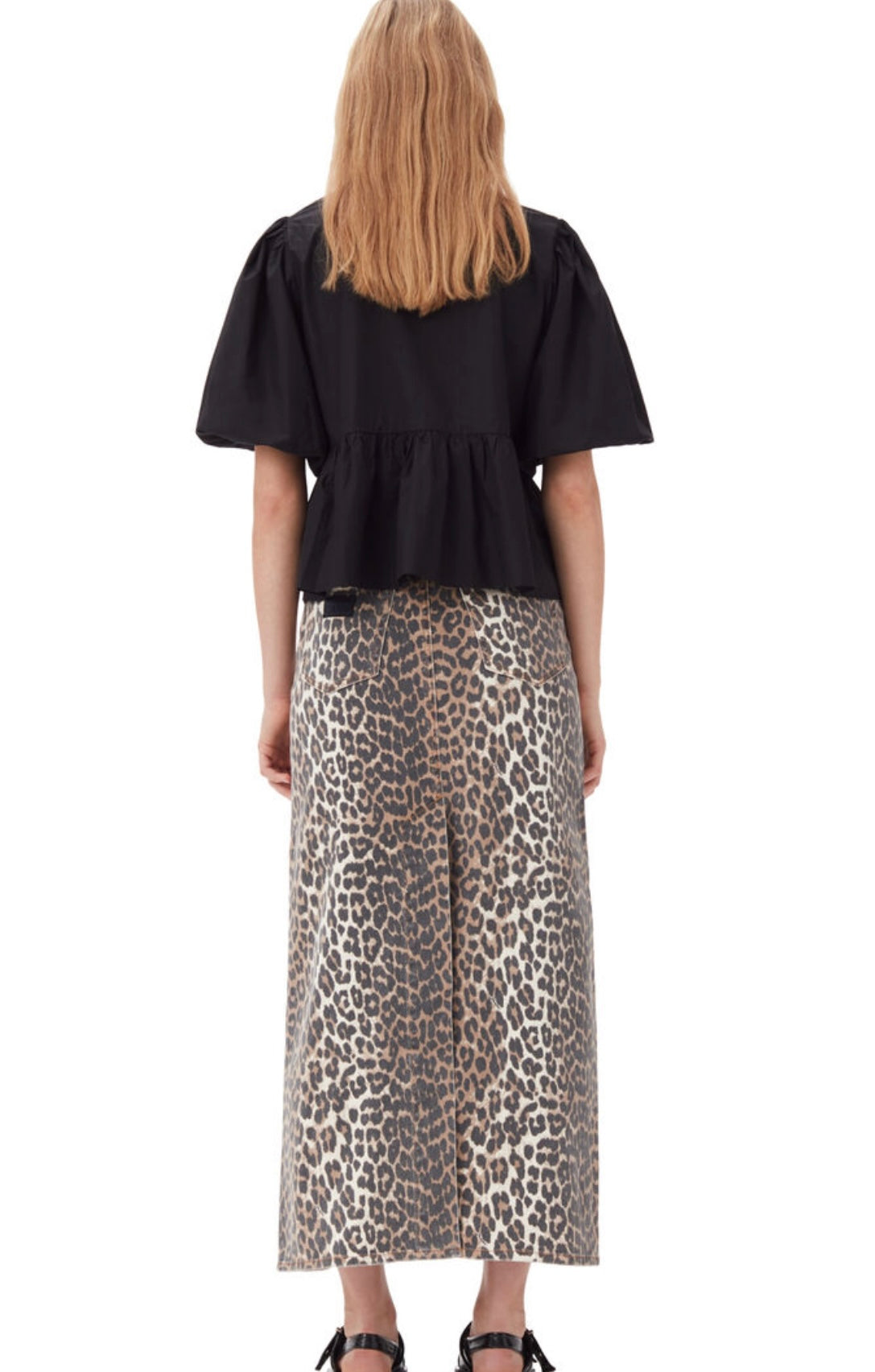 GANNI - COTTON POPLIN PEPLUM TIE BLOUSE