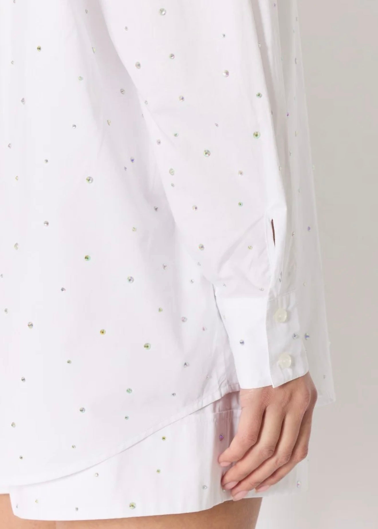 BERENICE - COMINO | Oversized white rhinestone shirt, Small