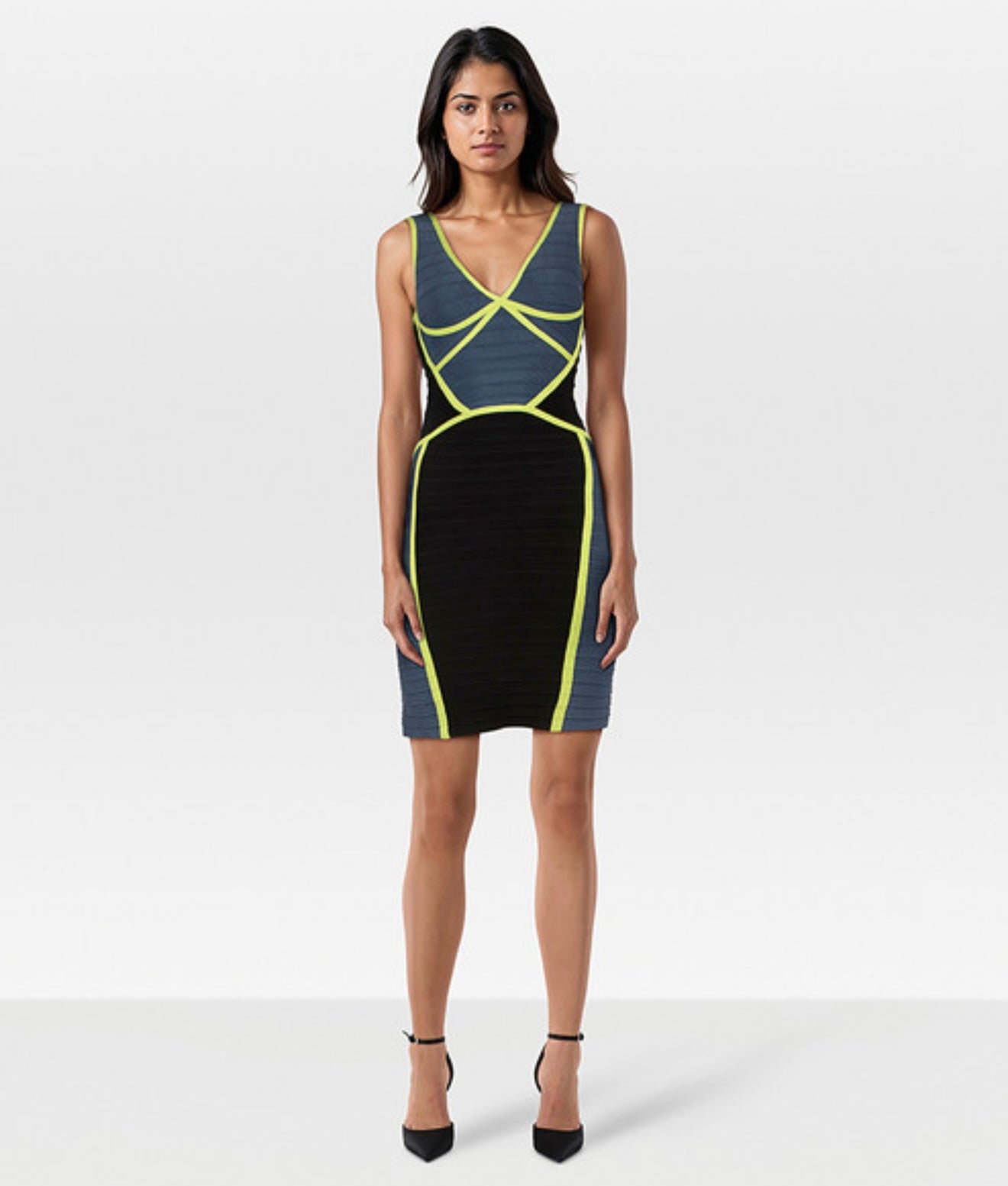 HERVE LEGER blue and green short bandage dress