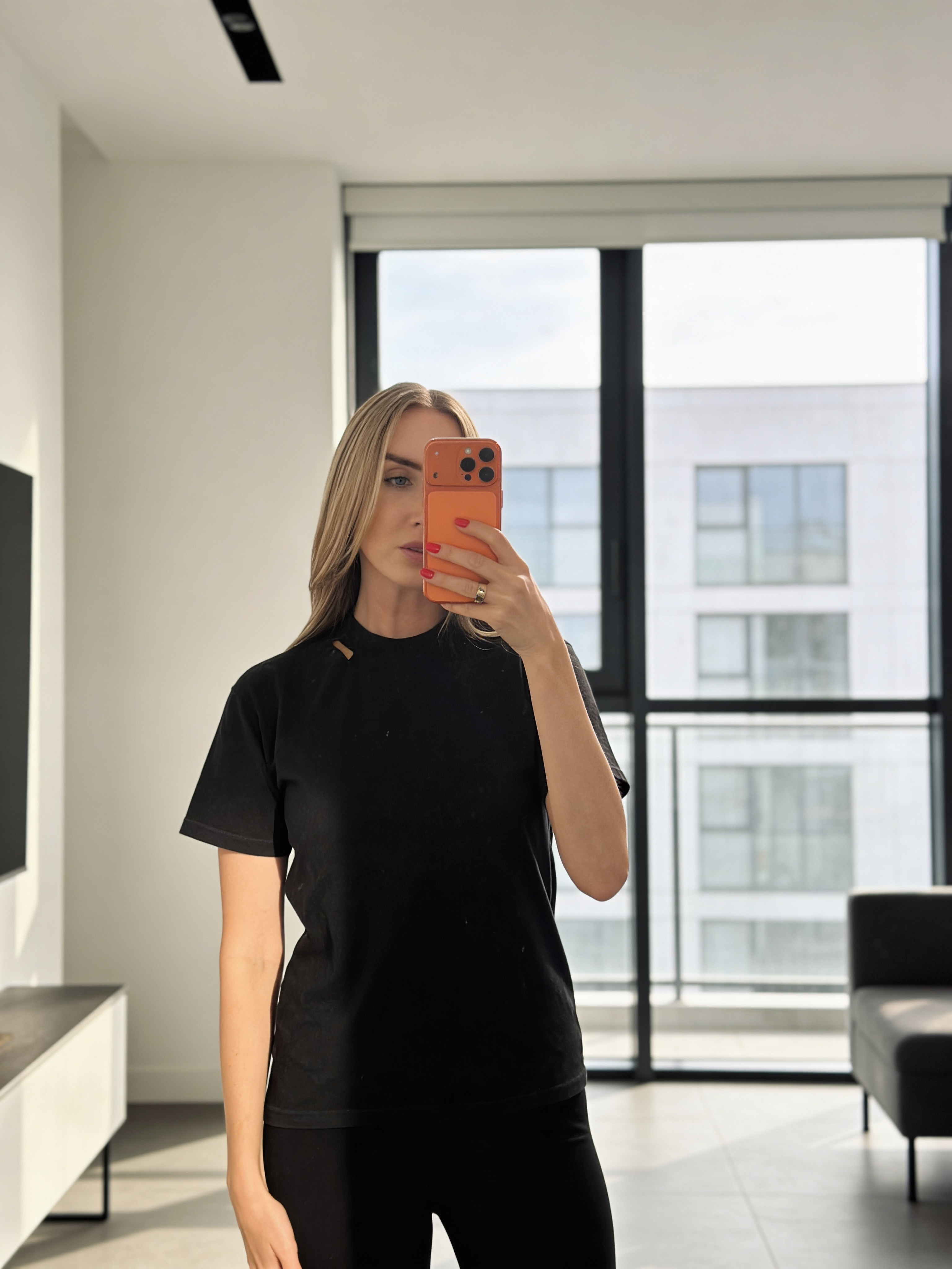 Anine Bing black tee with small logo & rip in collar