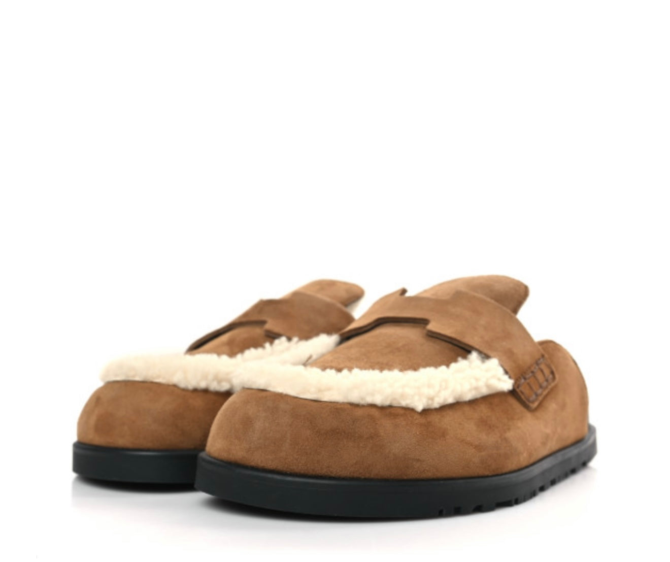 HERMES
Suede Goatskin Shearling Go Mules 35 Brun Frume Ecru