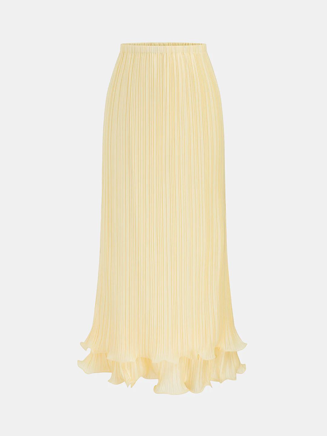 COMMENSE butter yellow pleated maxi skirt with ruffled bottom