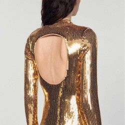 SANDRO Sequin Midi Dress with Open back