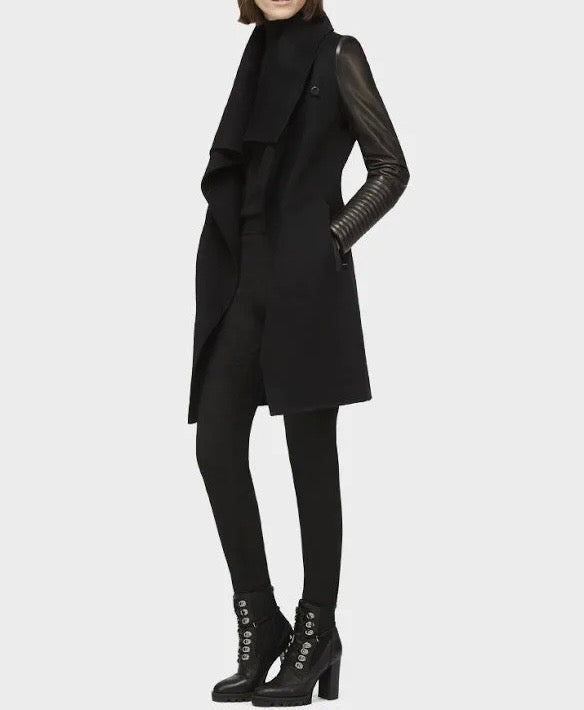 RUDSAK black cape style jacket with leather sleeves