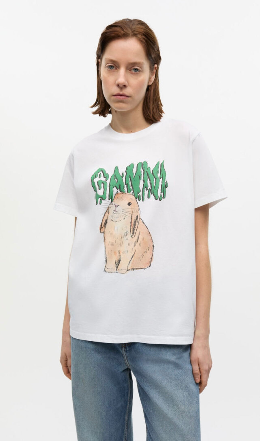 GANNI - White Graphic Bunny Jersey T-shirt