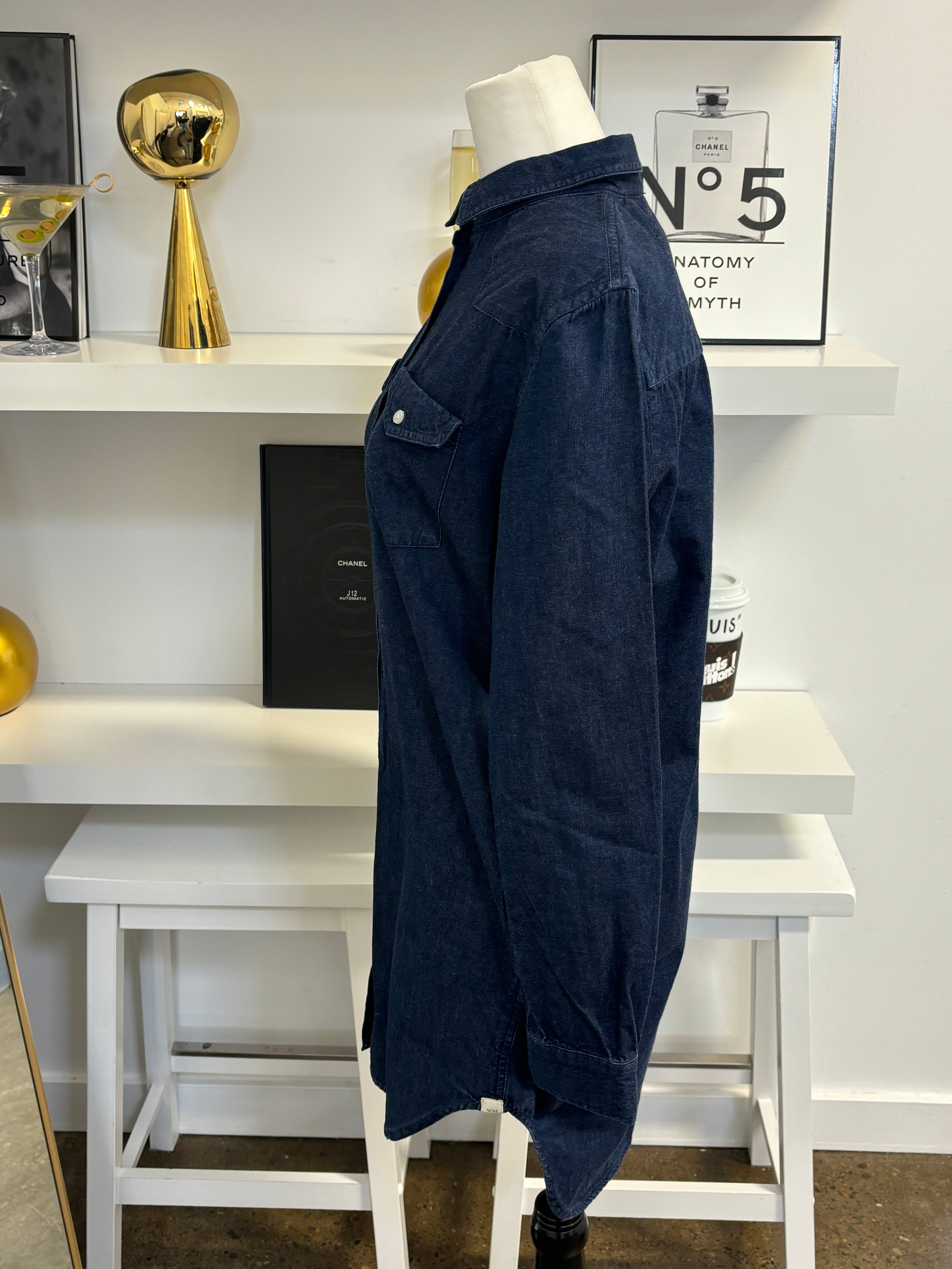 ACNE dark blue denim pop classics button up pocket shirt