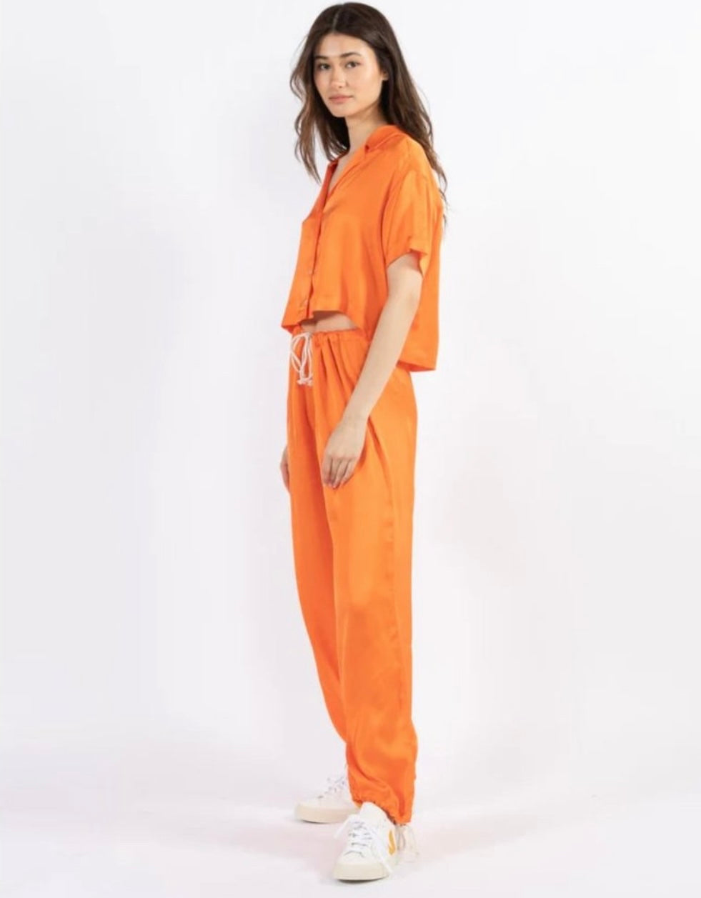 DONNI- Orange Silky Short-Sleeve Shirt