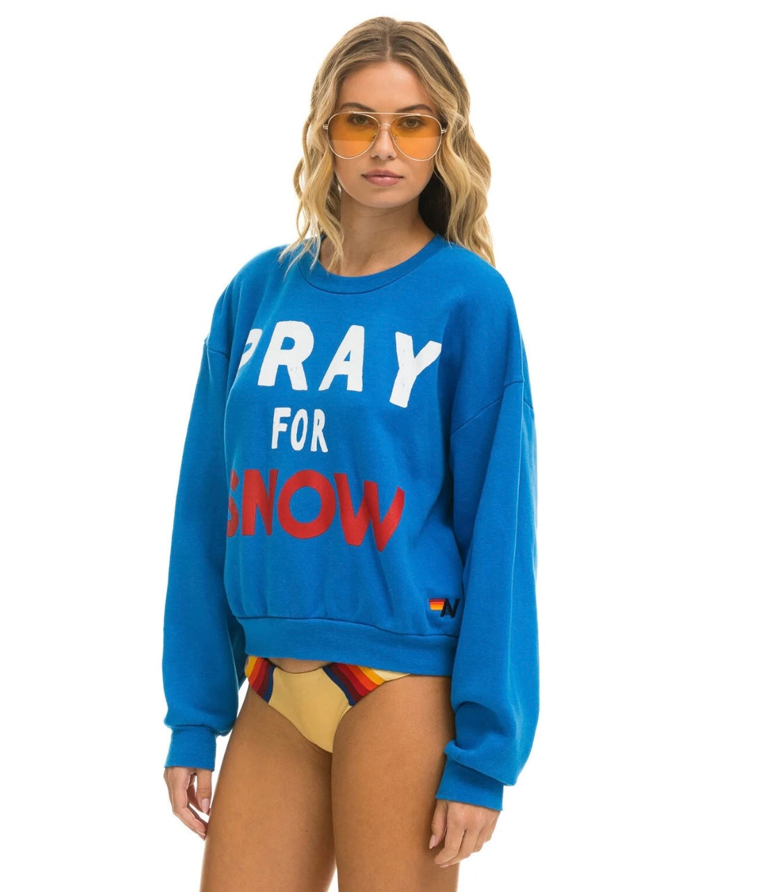 AVIATOR NATION - PRAY FOR SNOW RELAXED CREW SWEATSHIRT - OCEAN