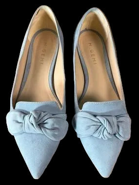 M.GEMI blue suede flats with bow, NWB
