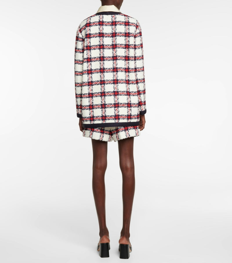 GUCCI plaid tweed jacket ivory with blue and red