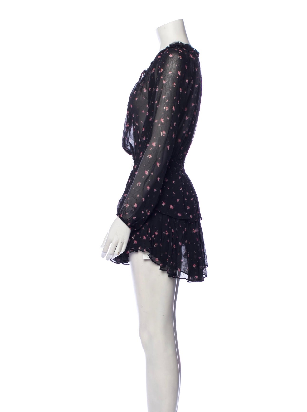 LoveShackFancy - black floral Longsleeve mini dress