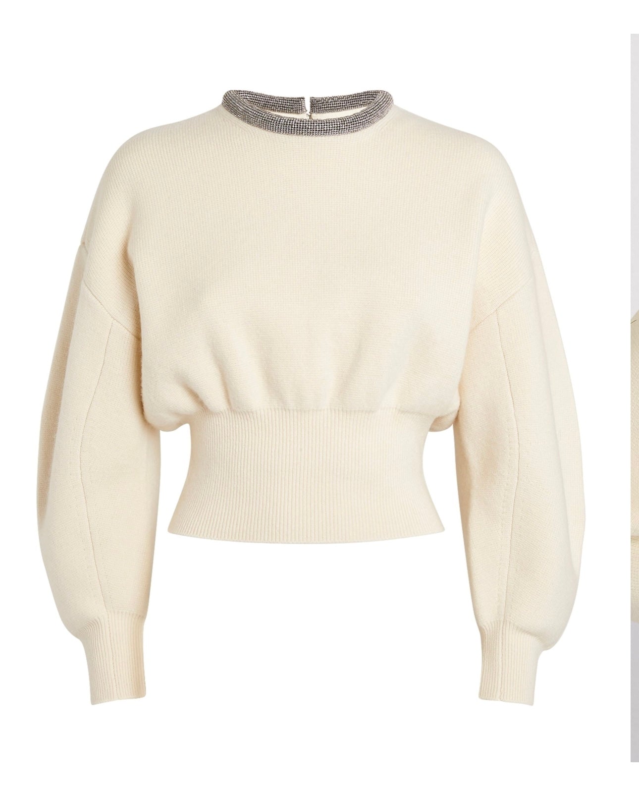 Alexander Wang CRYSTAL NECKLINE PULLOVER IN WOOL Ivory