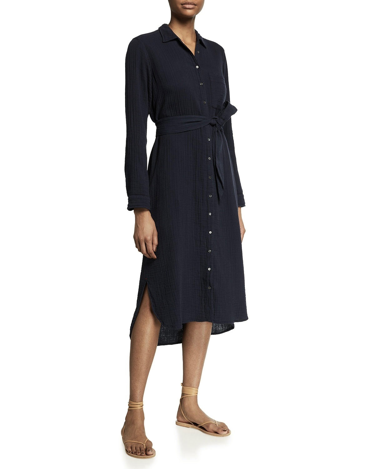 XIRENA black long sleeve button down maxi dress with belt