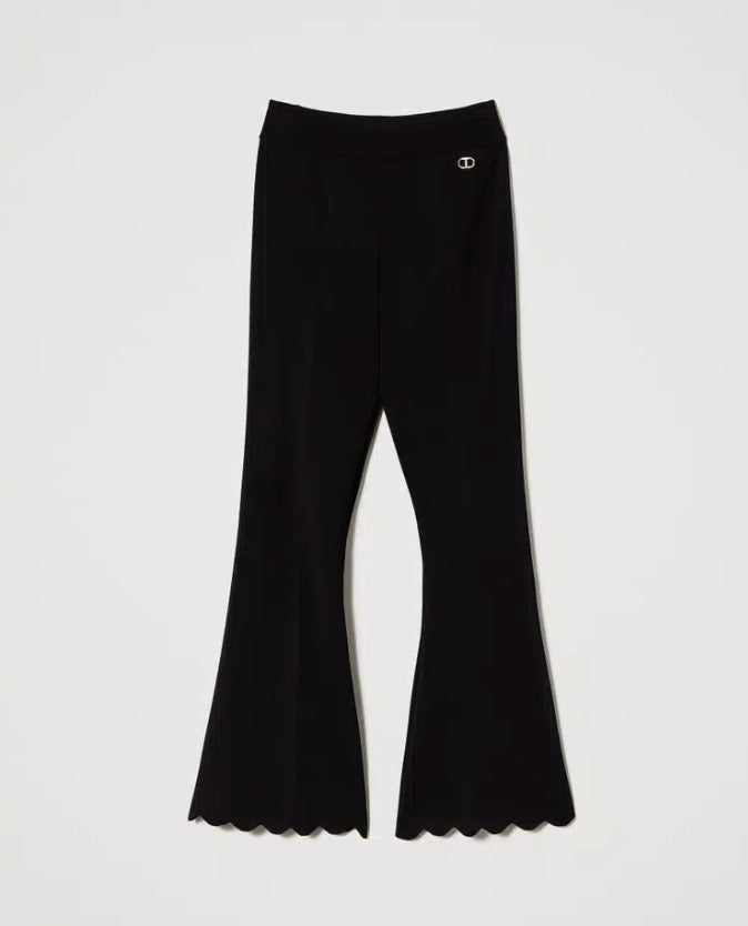 TWINSET black wide leg pants with scalloped bottom