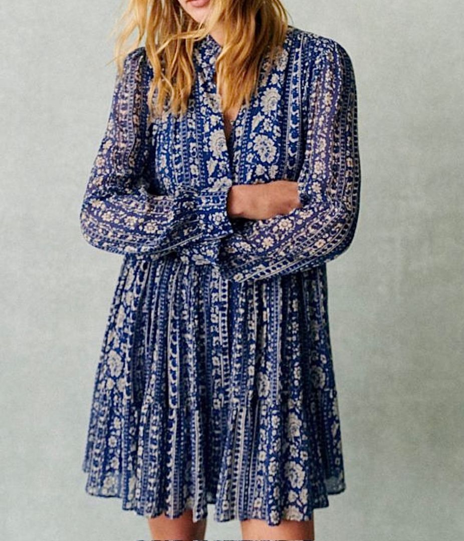 Sezane Floral Print Long Sleeve Mini Dress