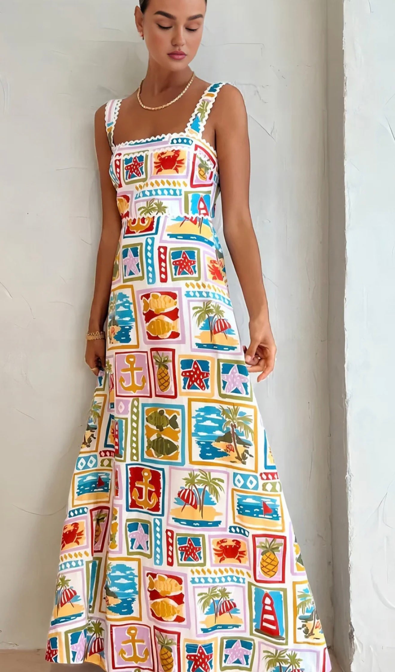 COMMENSE Graffiti Print Sleeveless Long Dress