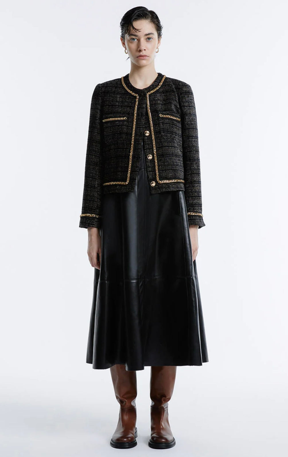 URBAN REVIVO - CHAIN DETAIL TWEED JACKET