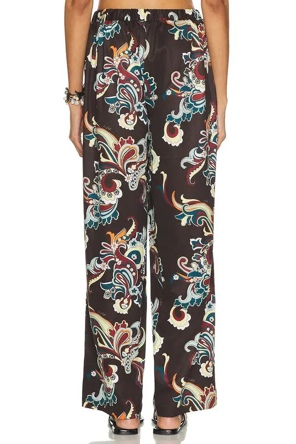 LA PORTE BROWN SATIN PATTERN PANTS