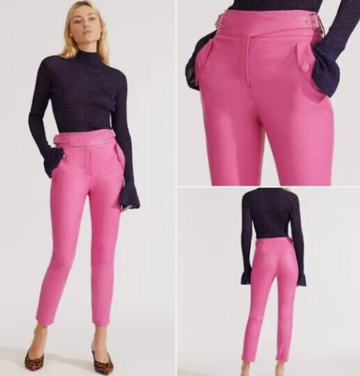 VERONICA BEARD
Jania High-rise Leather Ankle Pants In Pink