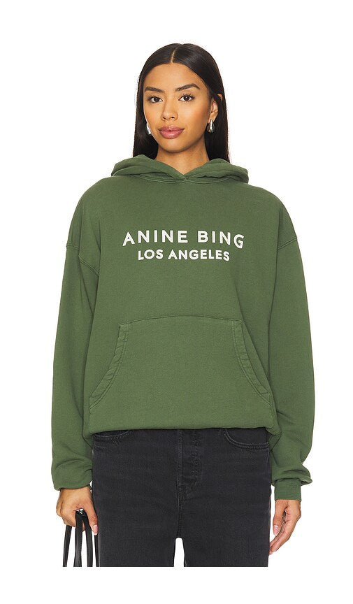 Anine Bing Sage Green Logo Hooded Sweatshirt