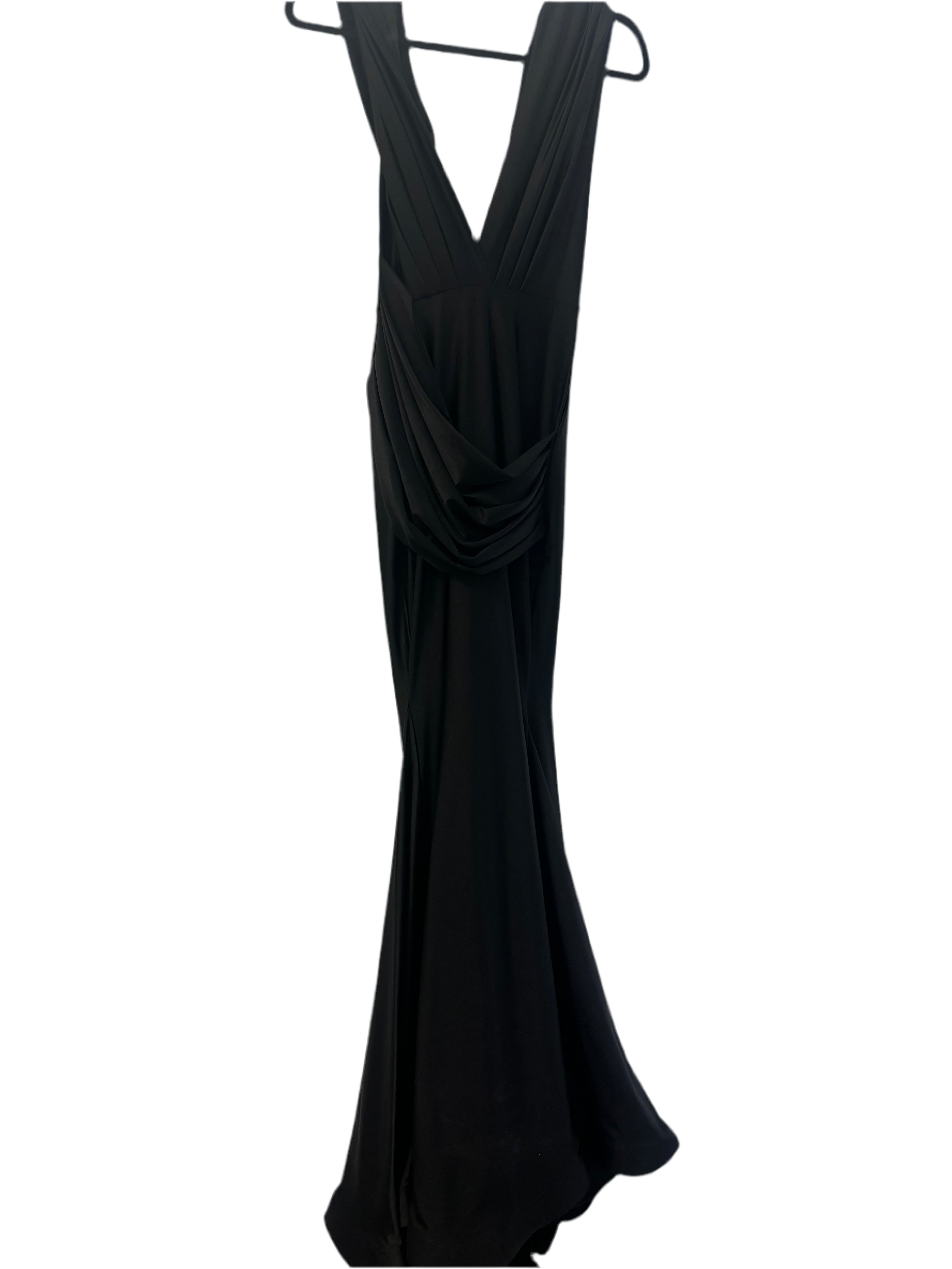 JESSICA ANGEL long black gown, sleeveless with deep plunge v neck, with draping
