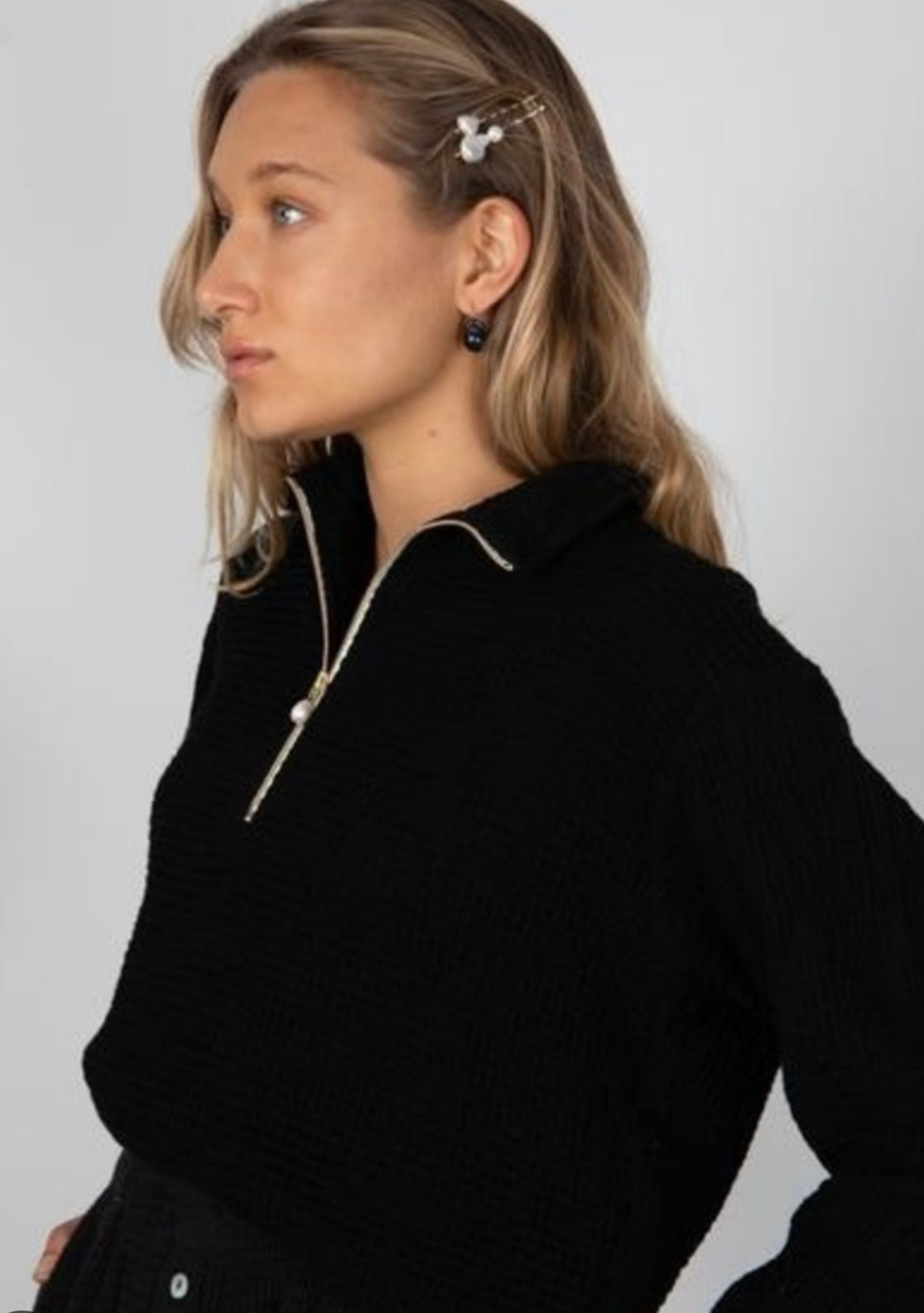 DONNI - Waffle 1/2 zip black in jet