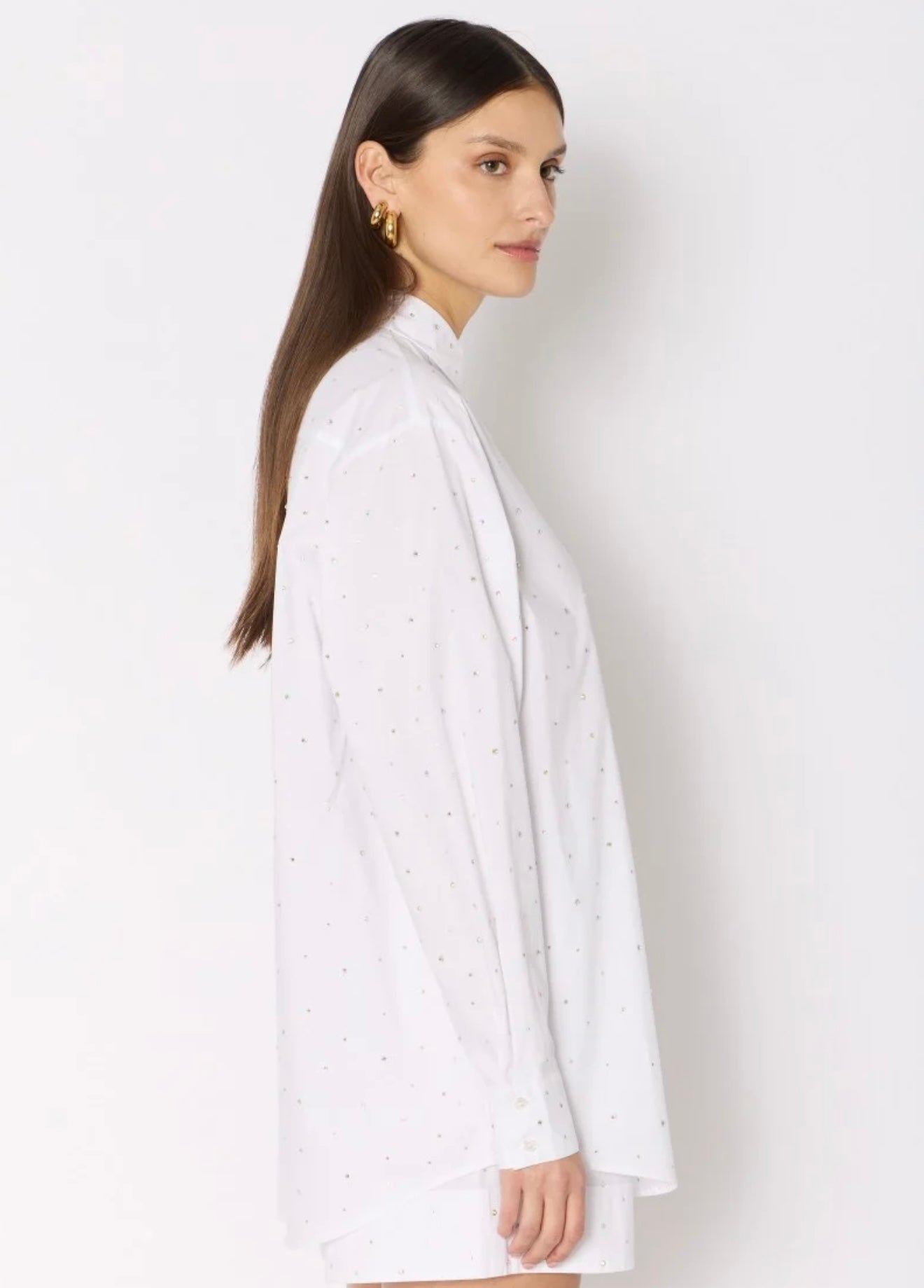 BERENICE - COMINO | Oversized white rhinestone shirt, Small