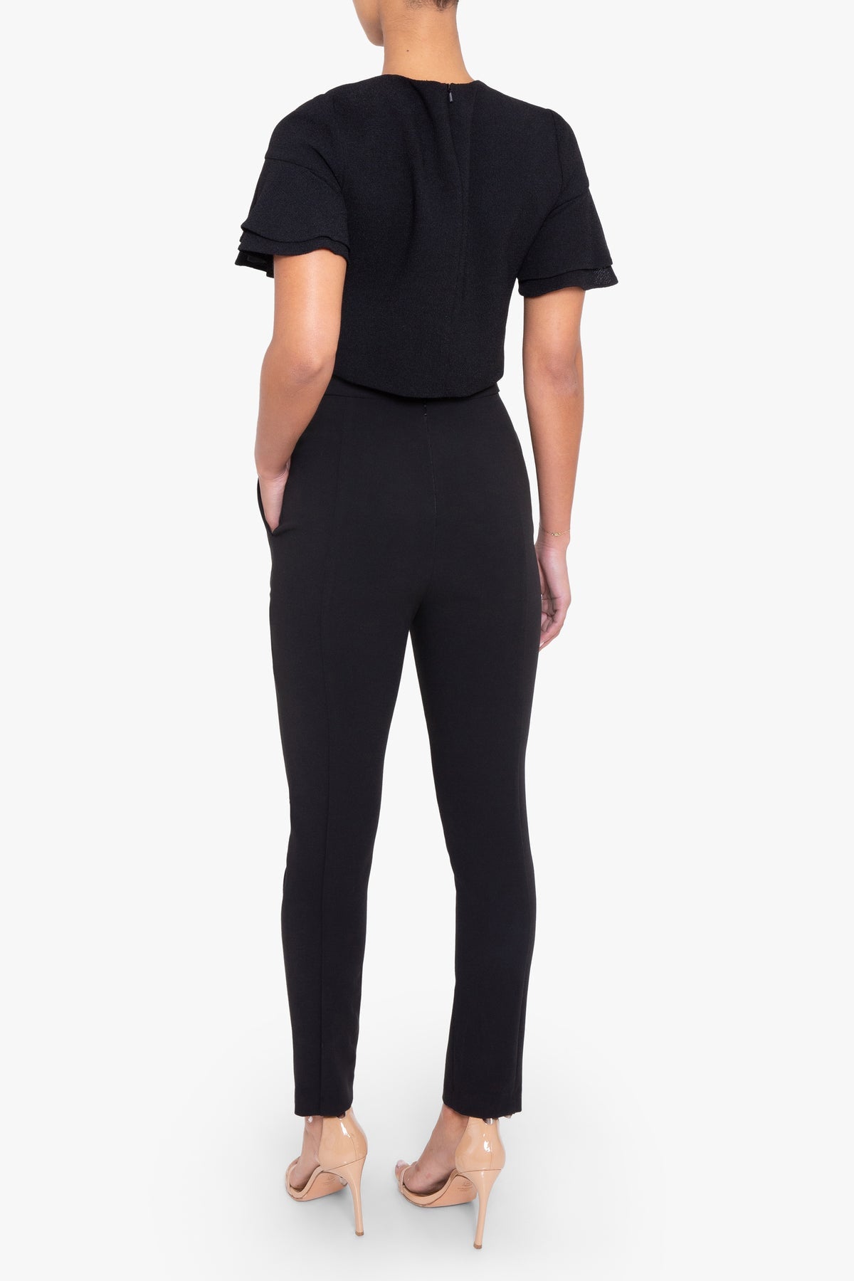 BLACK HALO black tee with ruffled sleeve and pants