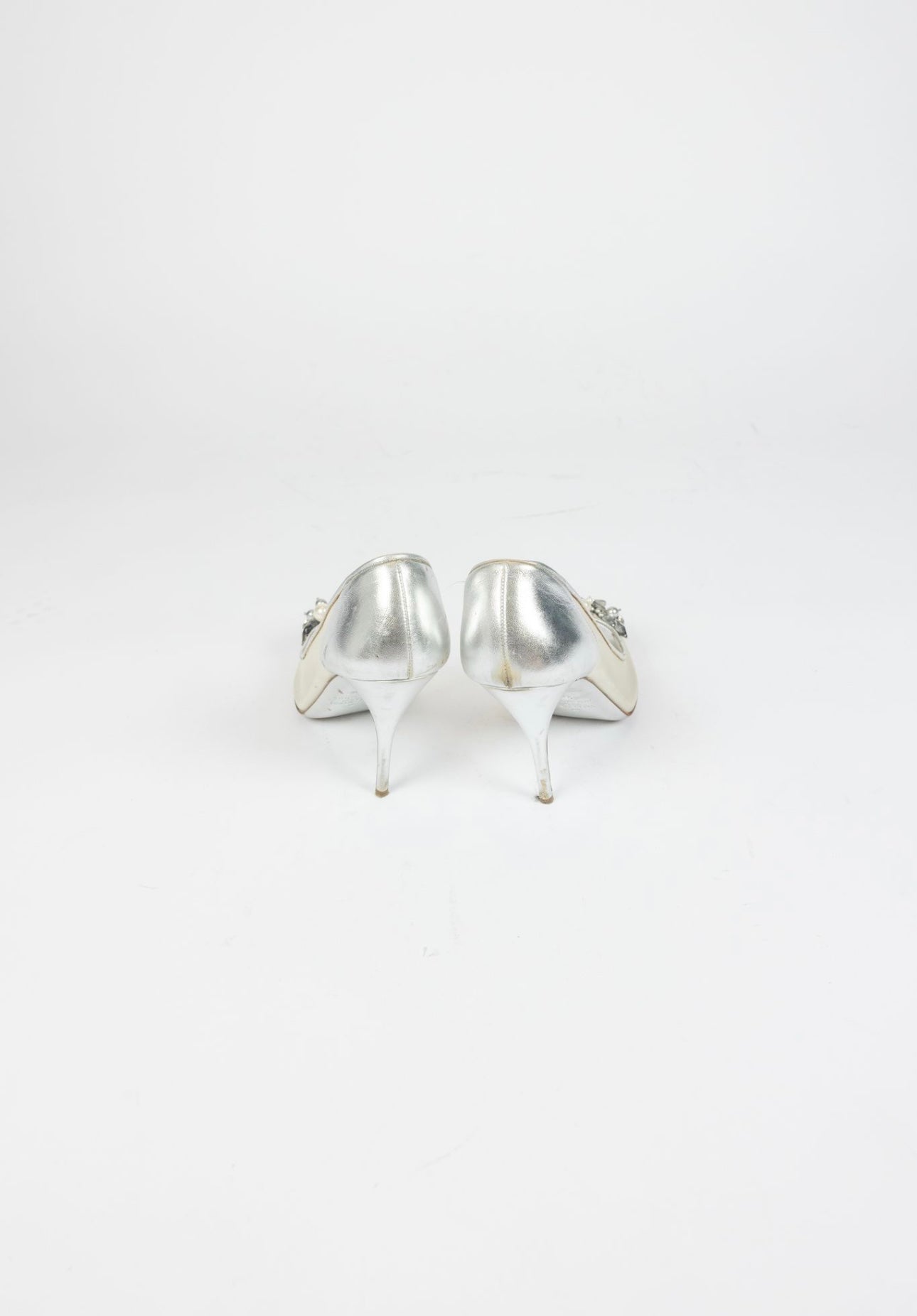 VALENTINO- Silver Peep-Toe Pumps with crystal detailing