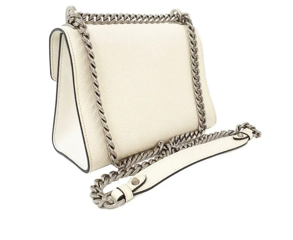 Preloved Prada Monochrome Bag Chain Shoulder Bag White