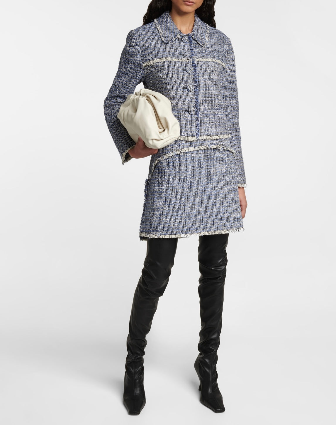 PROENZA SCHOULER WHITE LABEL
Cropped Tweed Jacket in Blue Multi