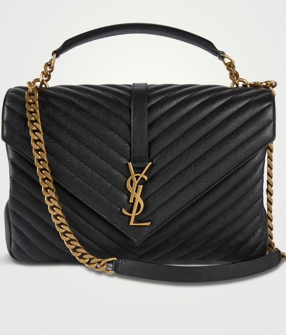 SAINT LAURENT black College Quilted leather bag, gold hardware