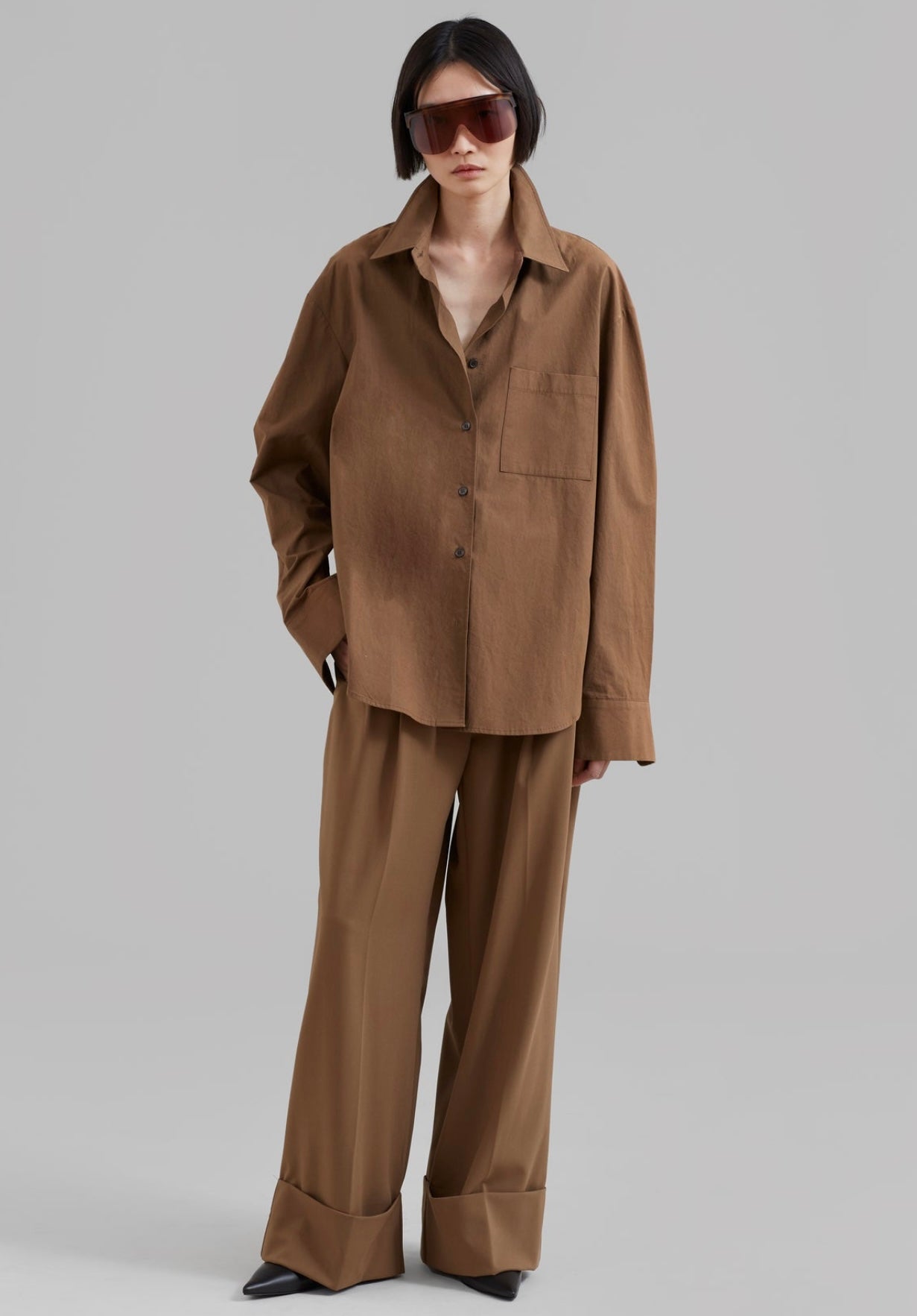 The Frankie Shop - Dax Wide Cuff Trousers – Brown Cream Villa