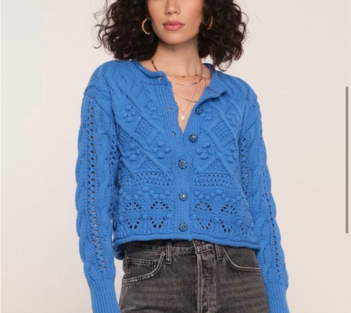 HEARTLOOM blue knit Cardi with blue jewelled buttons
