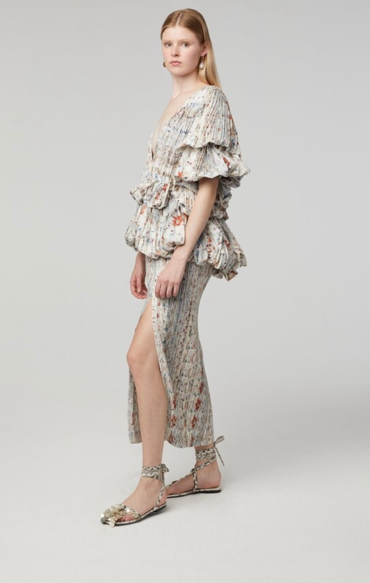 ALTUZARRA
Papyrus Pleated Flower Bundle-Print Dress