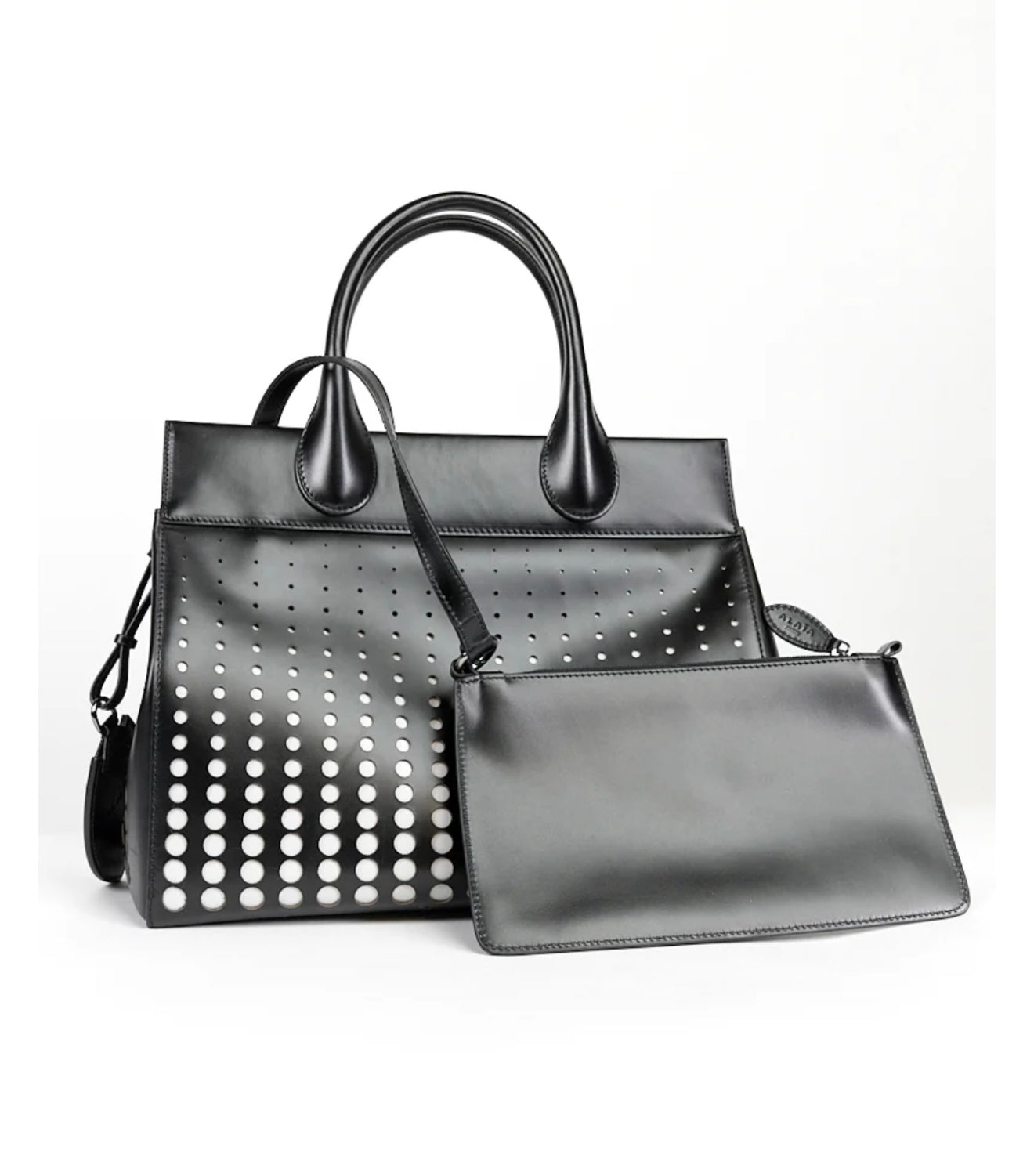 ALAIA PARIS BLACK LEATHER MONOCHROME LASER
